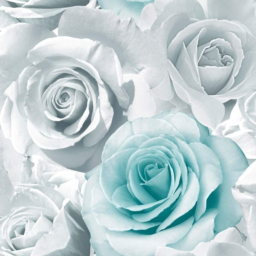 1000x1000 Muriva Madison Rose Glitter Floral Wallpaper Aqua and Grey 139523