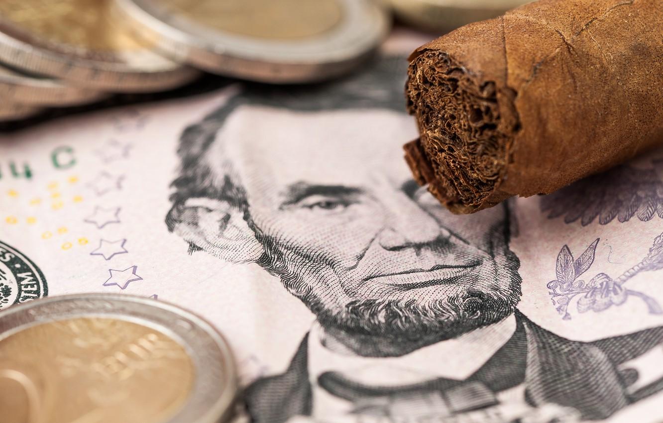 1332x850 Wallpaper dollar, coins, bill, Cuban cigar image for desktop, section макро