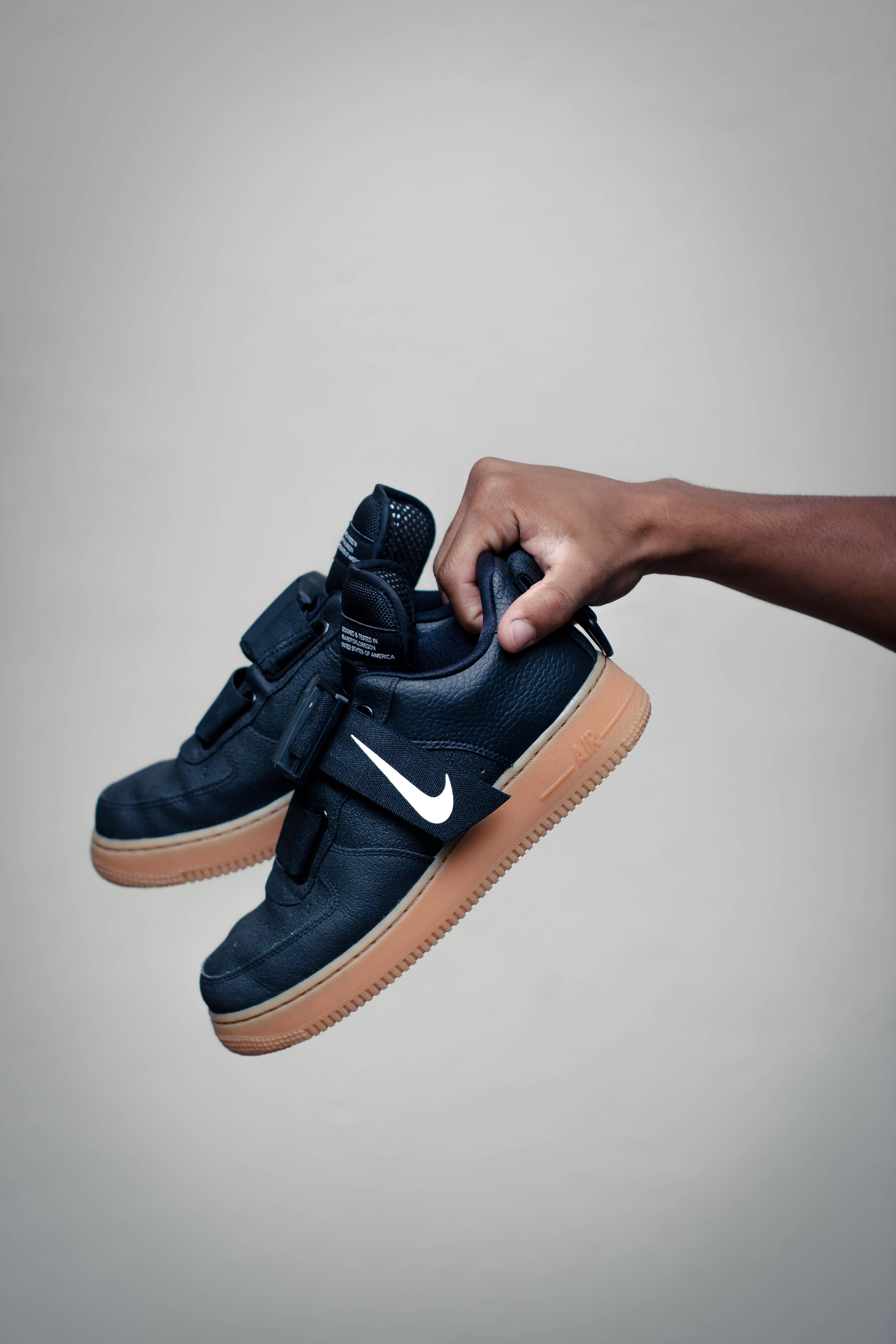 4000x6000 Pair Of Black Nike Air Force 1 Low Top Sneakers · Free