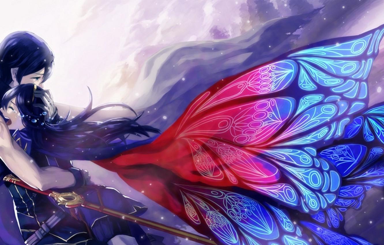 1332x850 Wallpaper love, wings, anime, tears, art, pair, anime art, anime love, anime couple image for desktop, section прочее