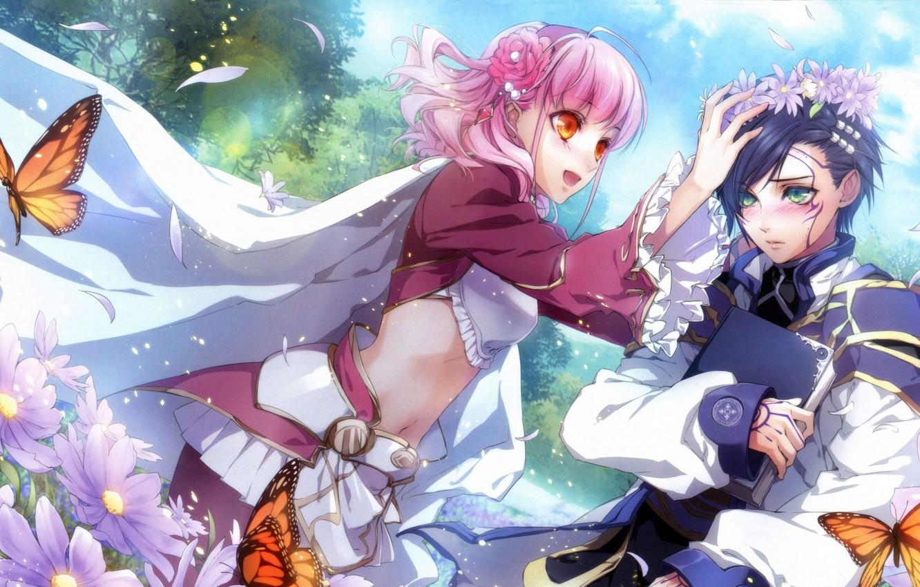 1332x850 Wallpaper flowers, anime, anime art, anime girl, anime guy, anime love, anime couple image for desktop, section прочее