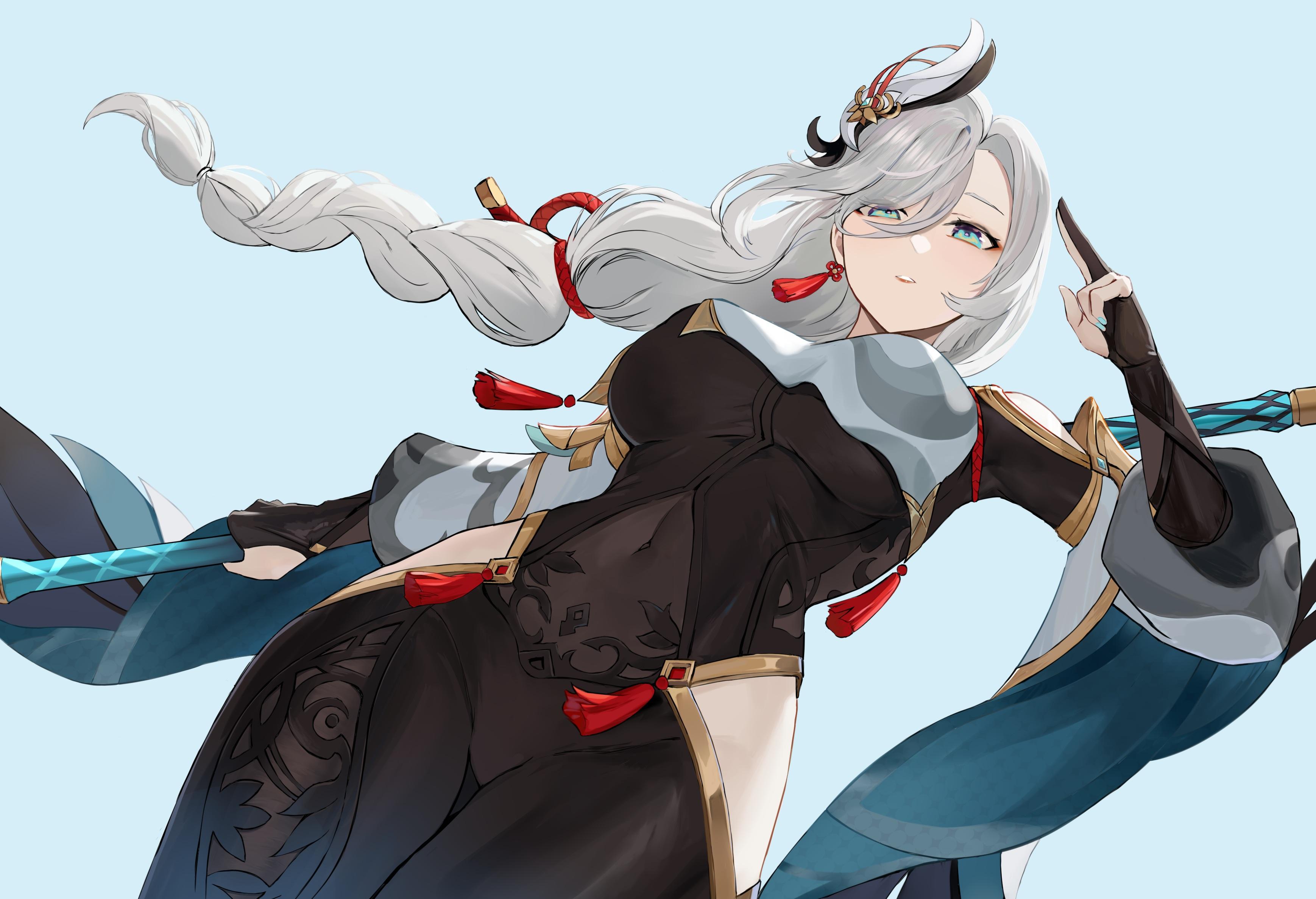 3476x2374 Anime Anime Girls Shenhe Genshin Impact Genshin Impact Artwork Liangfen Silver Hair Blue Eyes Wallpaper:3476x2374