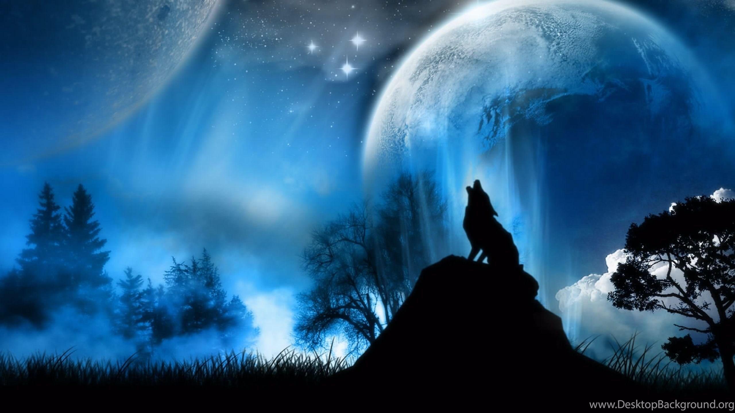 2560x1440 Download Wallpaper 2560x1440 Moonlight, Wolf, Fantasy Mac iMac 27