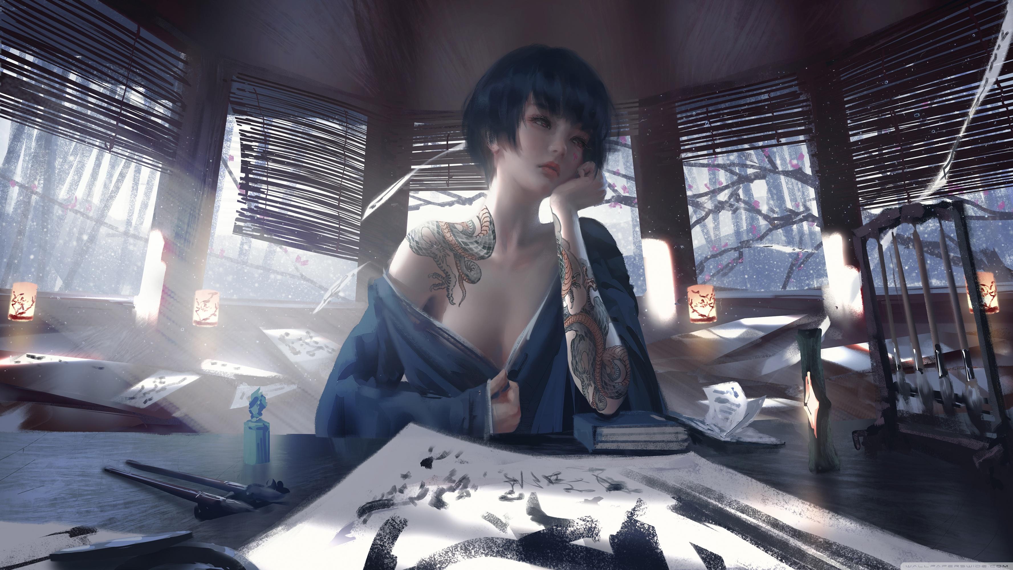 3554x1999 Japanese Girl Art
