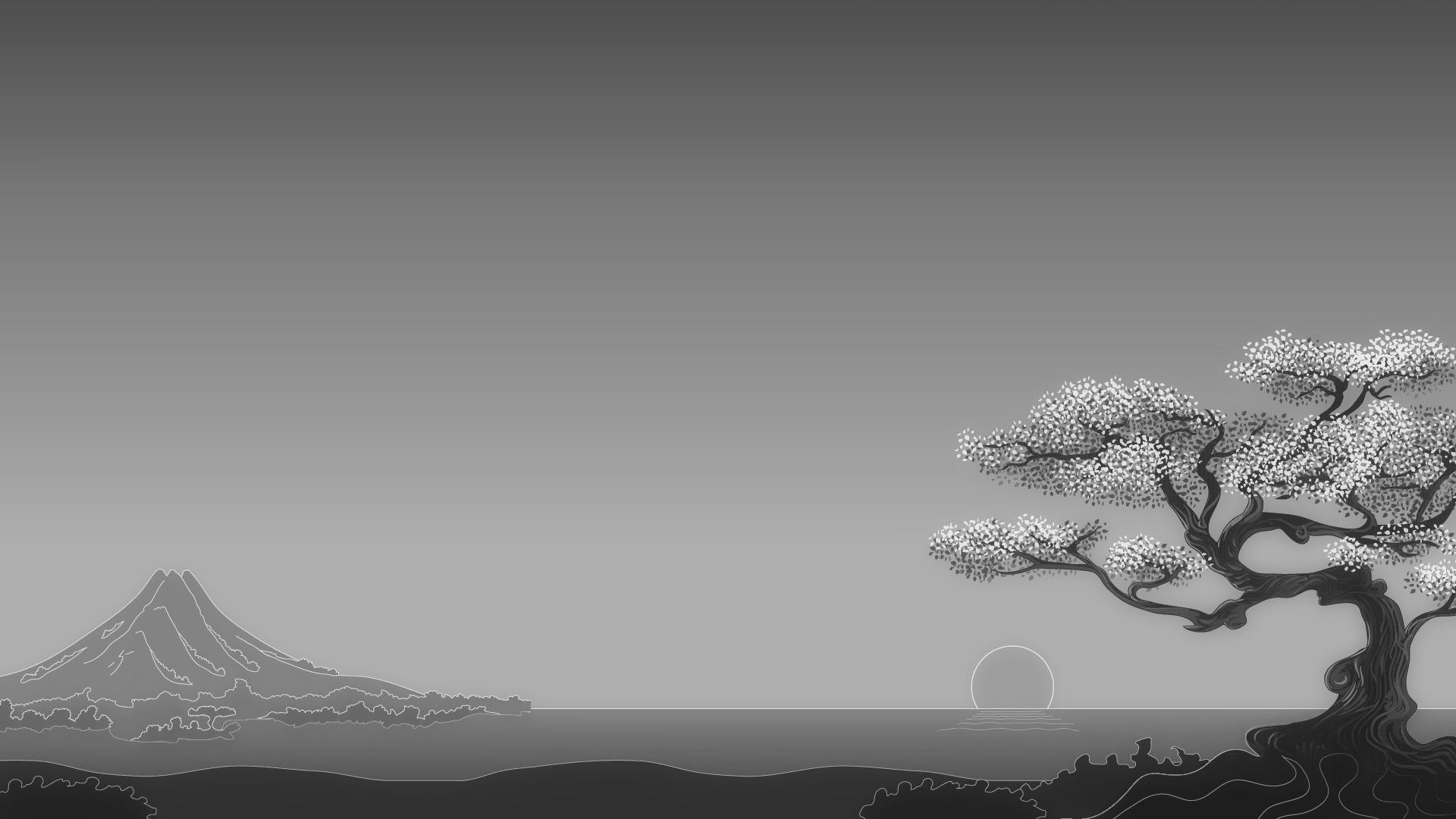 1920x1080 1920x1080 japanese digital art minimalism simple background trees nature landscape mountians horizon sun monochrome mount fuji wallpaper JPG 191 kB