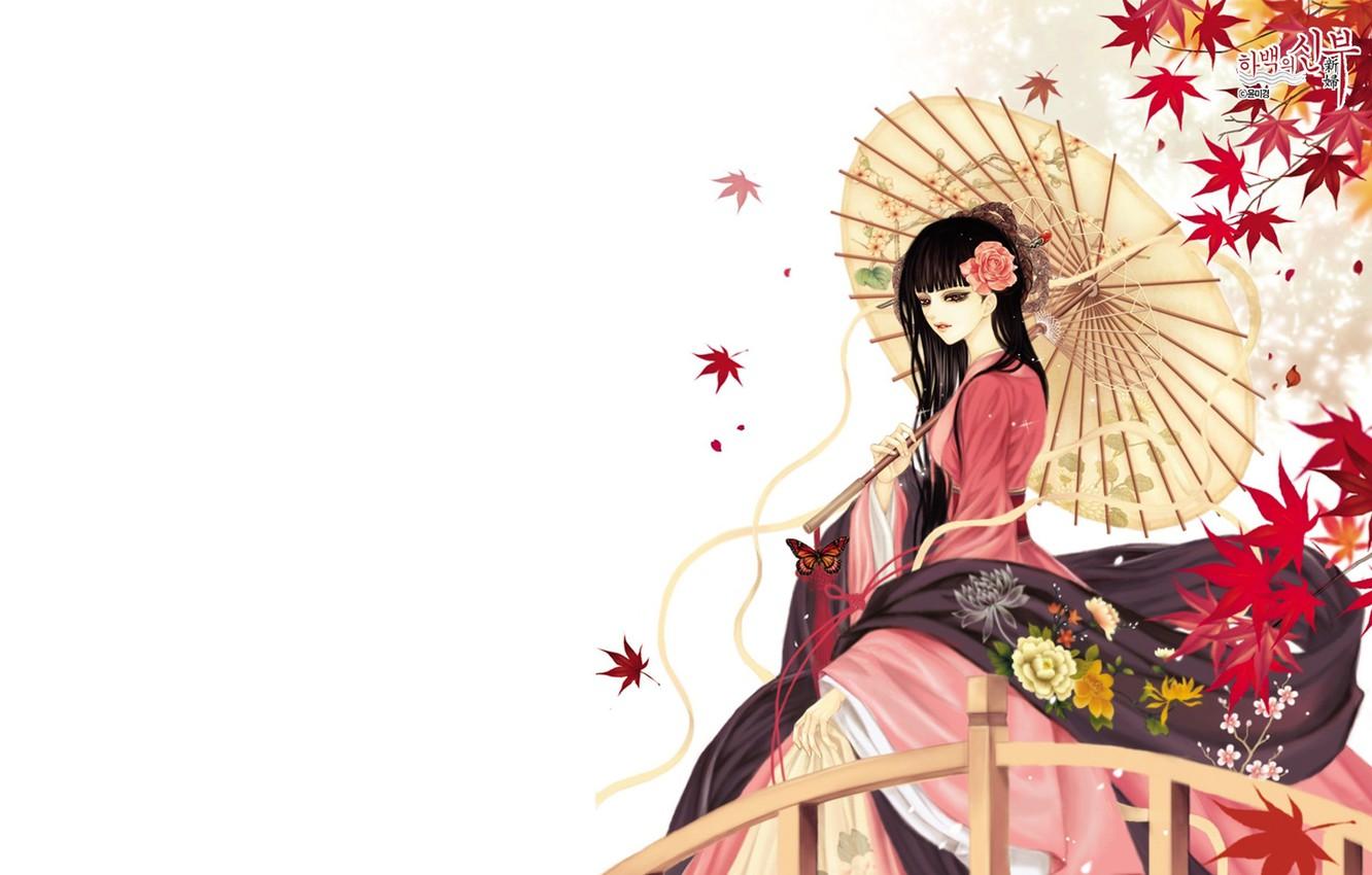 1332x850 Wallpaper umbrella, Japanese, Girl, beauty, kimono image for desktop, section прочее