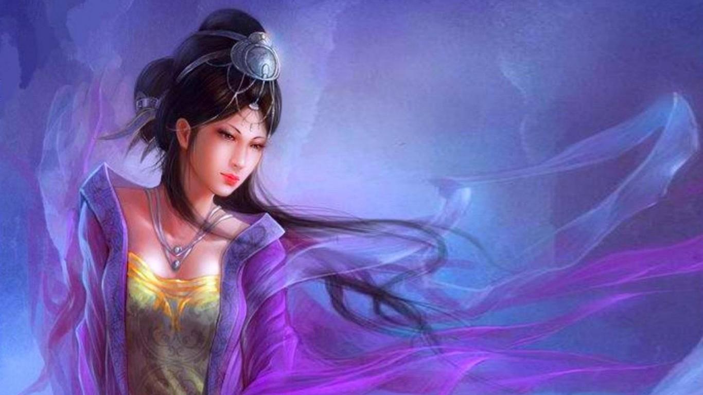 1366x768 Japanese Fantasy Girl Hd Desktop Wallpaper :
