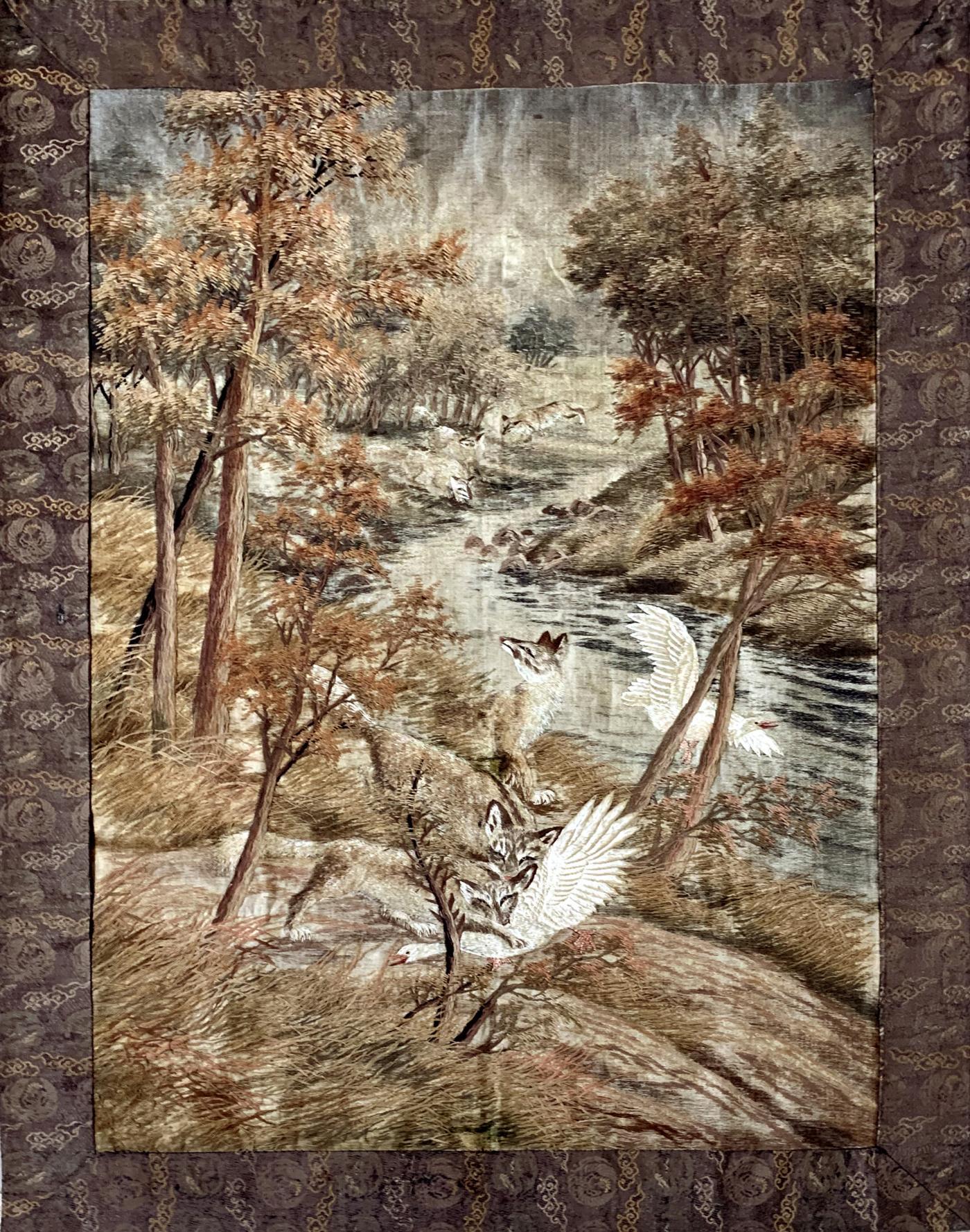 1400x1777 Large Japanese Embroidery Tapestry Meiji Period
