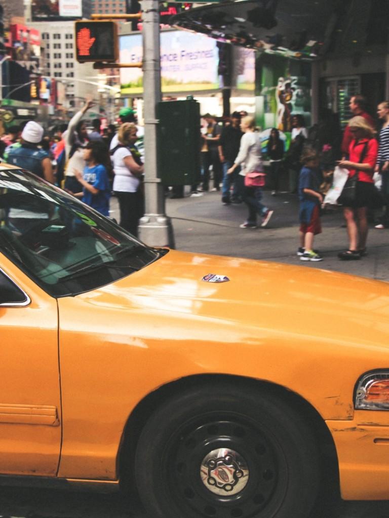 768x1024 Download 768x1024 New York City, Urban, Taxi, People Wallpaper
