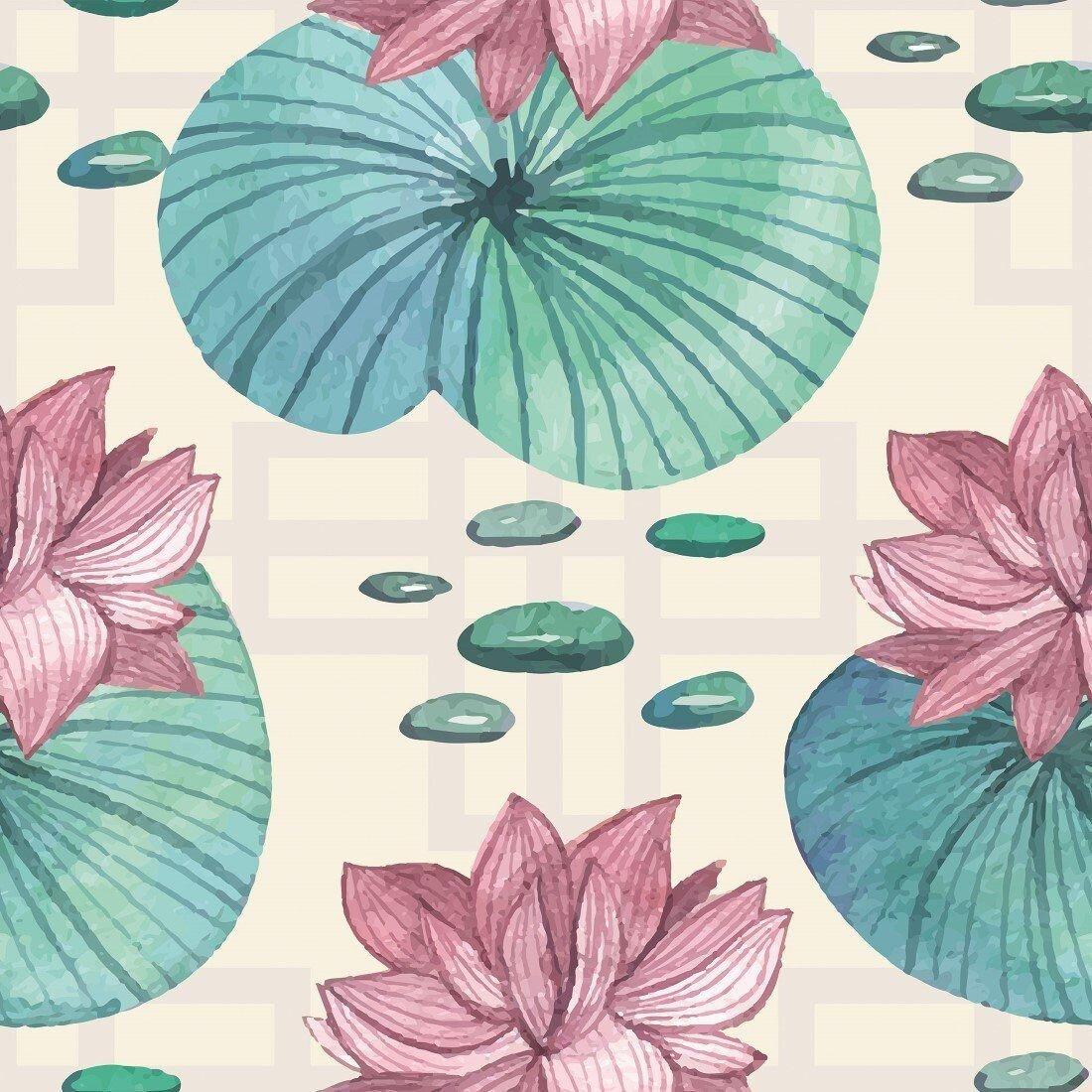 1100x1100 Red Barrel Studio® Watercolor Lotus Flowers Peel & Stick Wallpaper N015108
