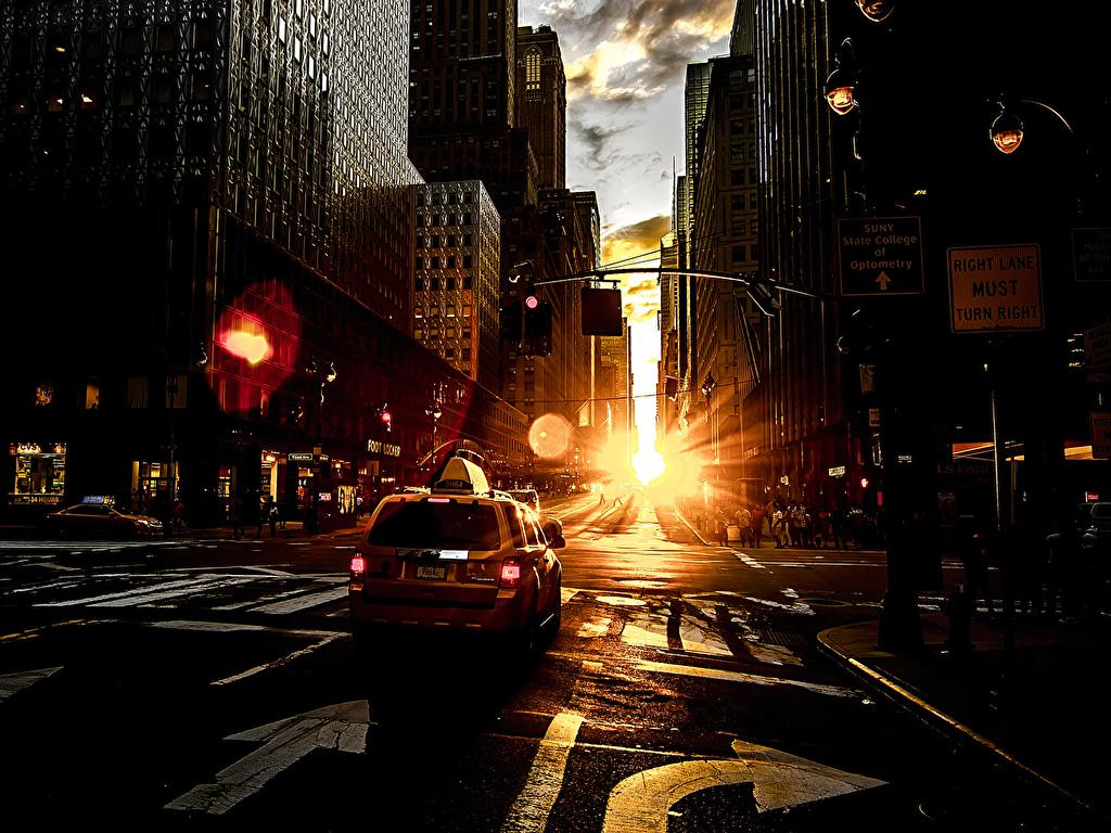 1024x768 Wallpaper Taxi Roads Street Sunrises and sunsets 1024x768