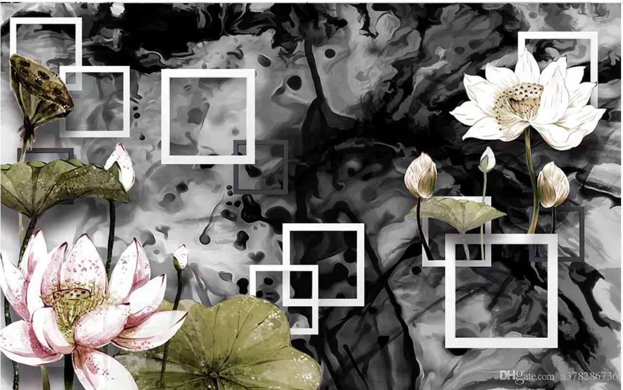 1285x805 Papel De Parede 3D Custom Photo Mural Wallpaper Modern Abstract Square Lotus Flower Art Living Room TV Background Wallpaper For Walls 3D From A $9.22