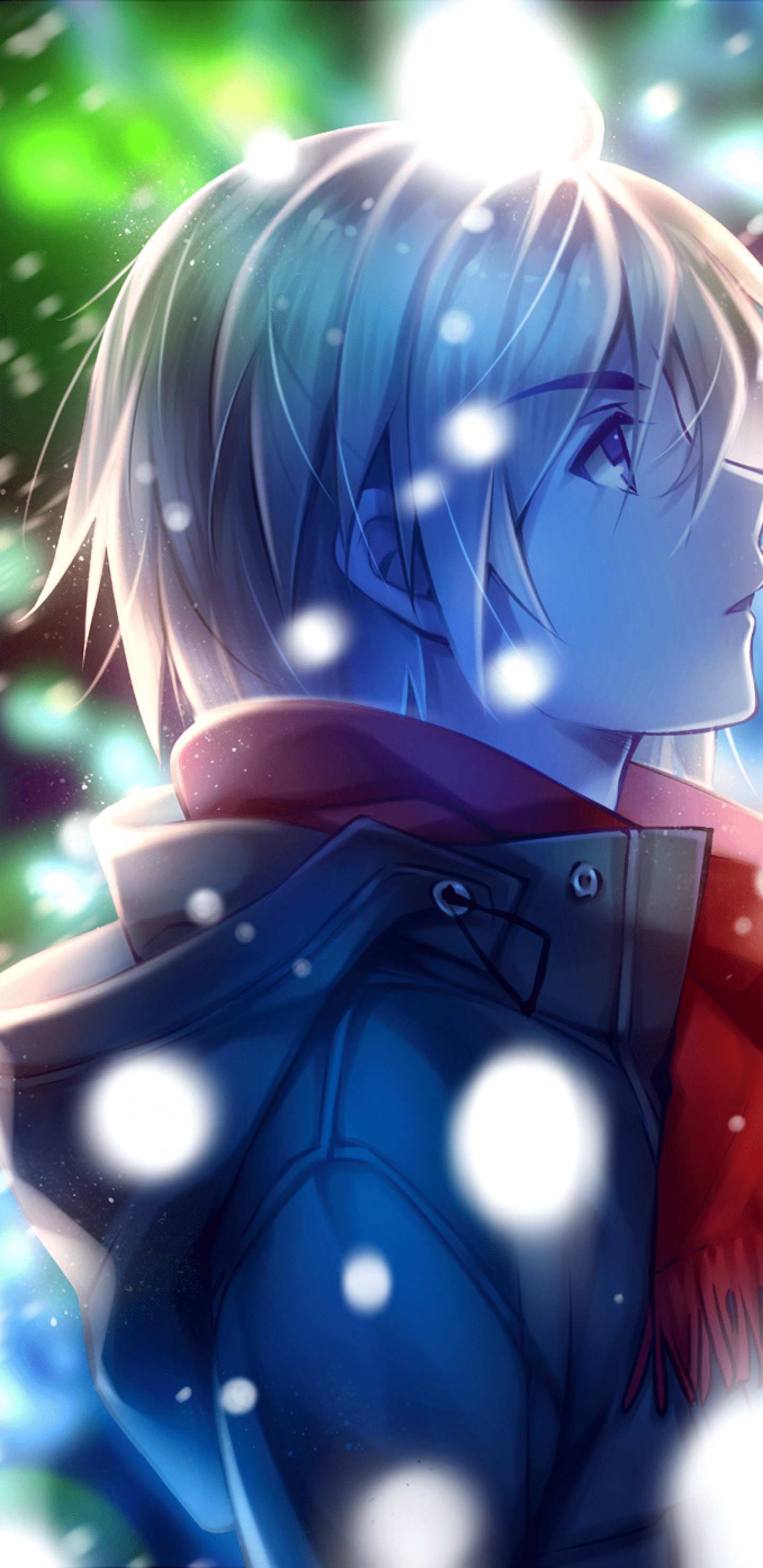 1440x2960 Download 1440x2960 Anime Boy, Profile View, Red Scarf, Winter, Snow, Coffee Wallpaper for Samsung Galaxy S Note S S8+, Google Pixel 3 XL