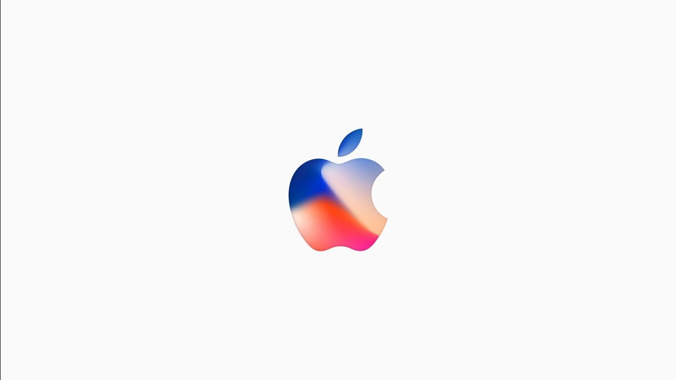 1366x768 Blue Red Pink Apple Logo In White Background 4K 5K HD Apple Wallpaper