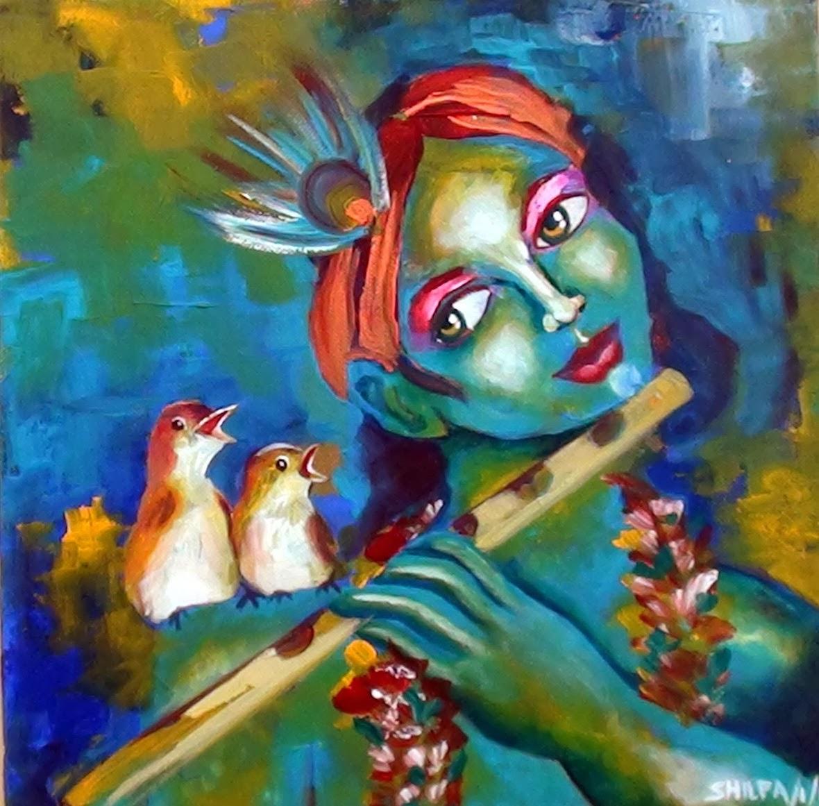 1180x1161 Lord Krishna painting with singing birds. Latest Krishna Wallpaper and Krishna picture