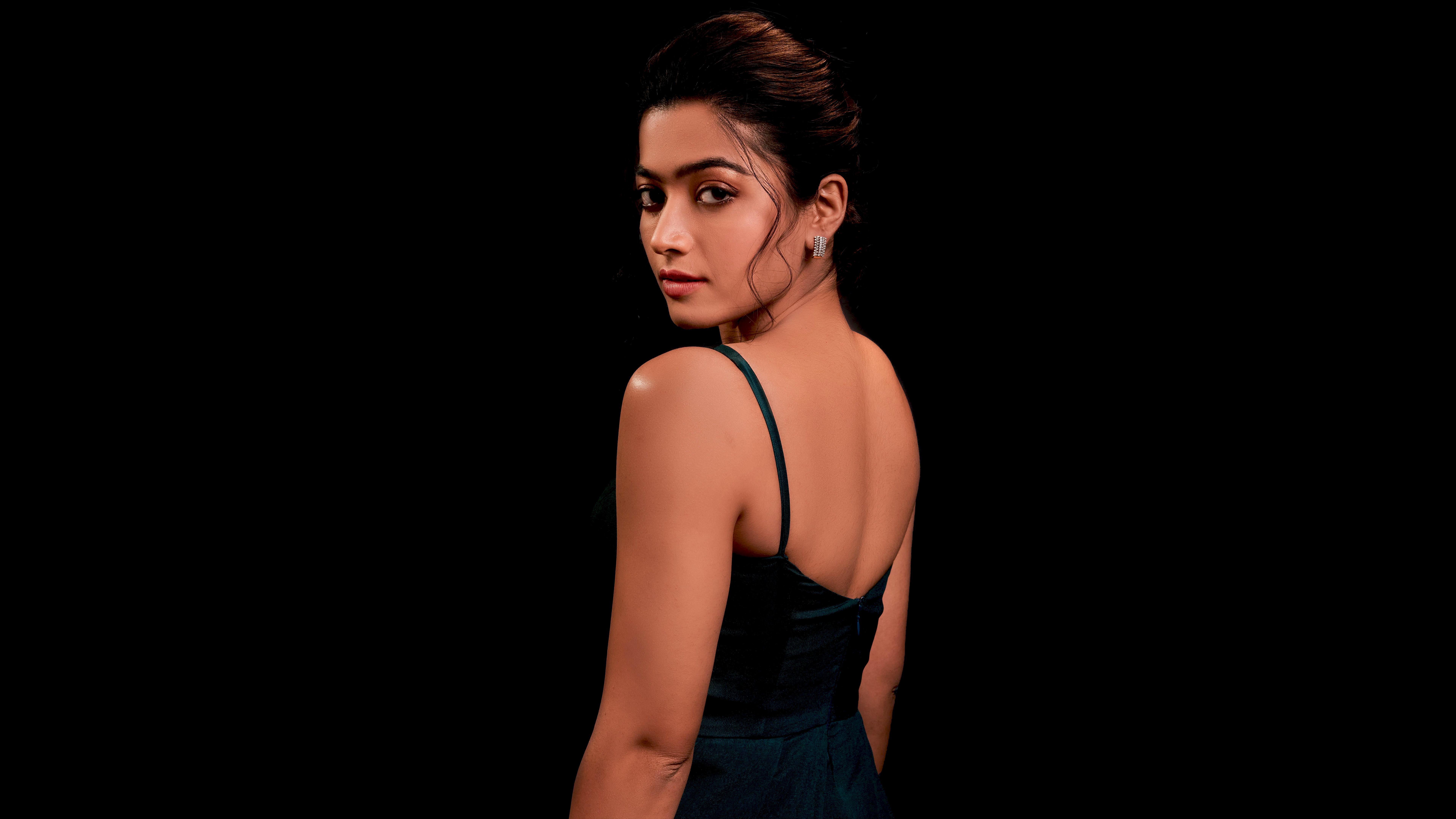 7680x4320 Rashmika Mandanna Wallpaper 4K, Telugu Actress, Indian actress, Black background, People