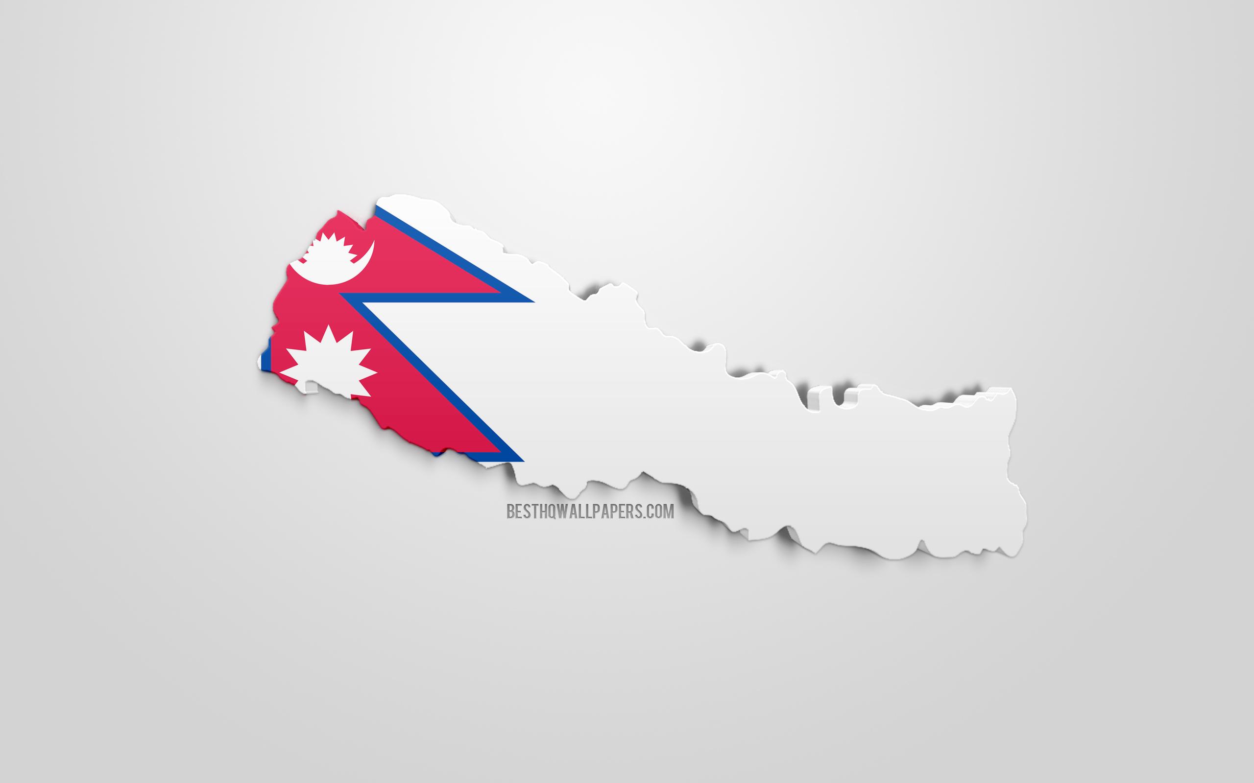 2560x1600 Download wallpaper 3D flag of Nepal, map silhouette of Nepal, 3D art, Nepal flag, Asia, Nepal, geography, Nepal 3D silhouette for desktop with resolution 2560x1600. High Quality HD picture wallpaper