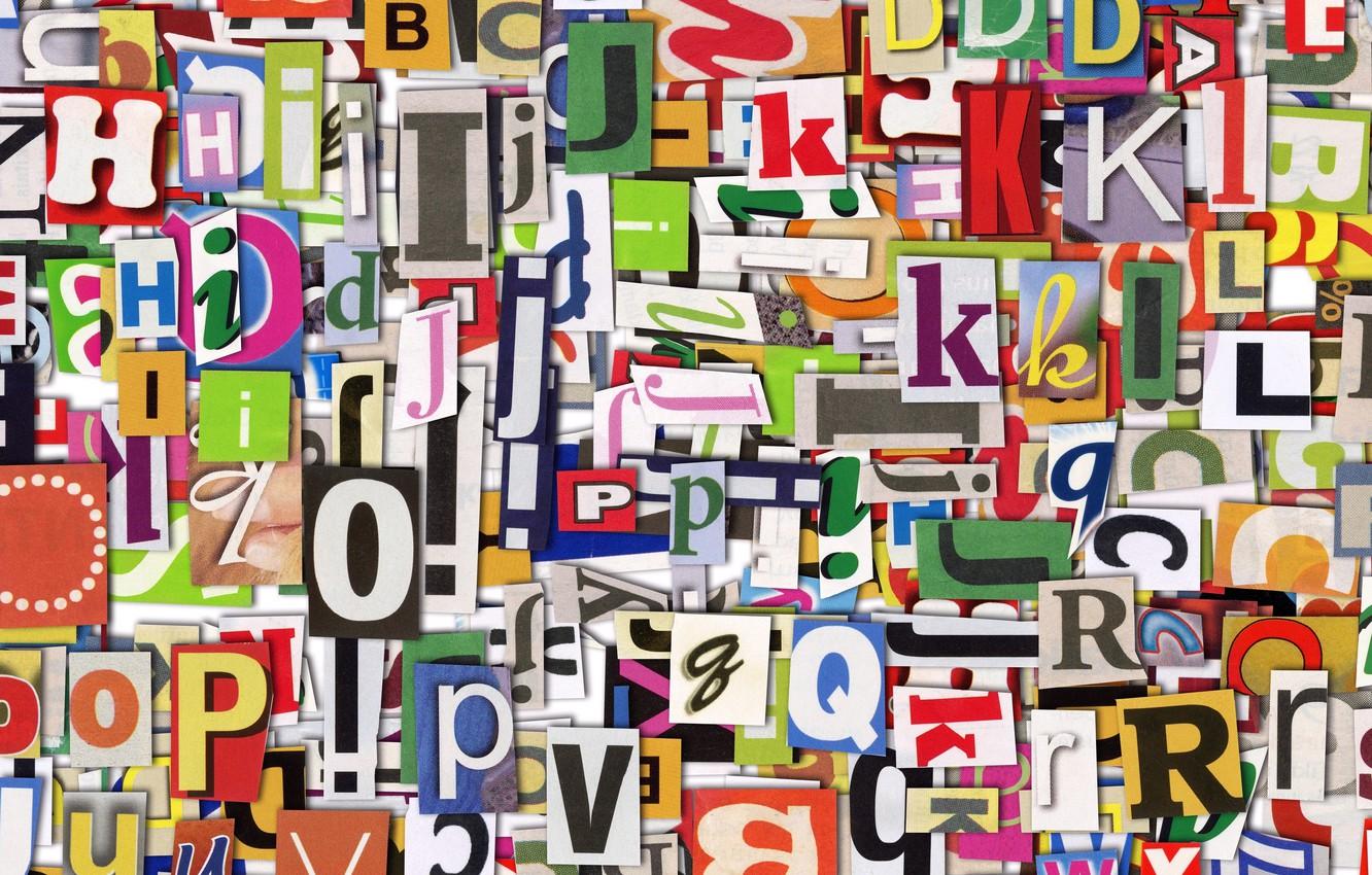 1332x850 Wallpaper letters, newspaper, colorful, English, clippings, Uppercase image for desktop, section абстракции