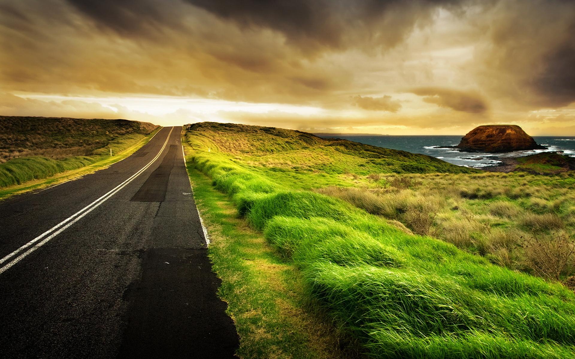 1920x1200 Road Side Grass Wallpaper Free Hd For Desktop