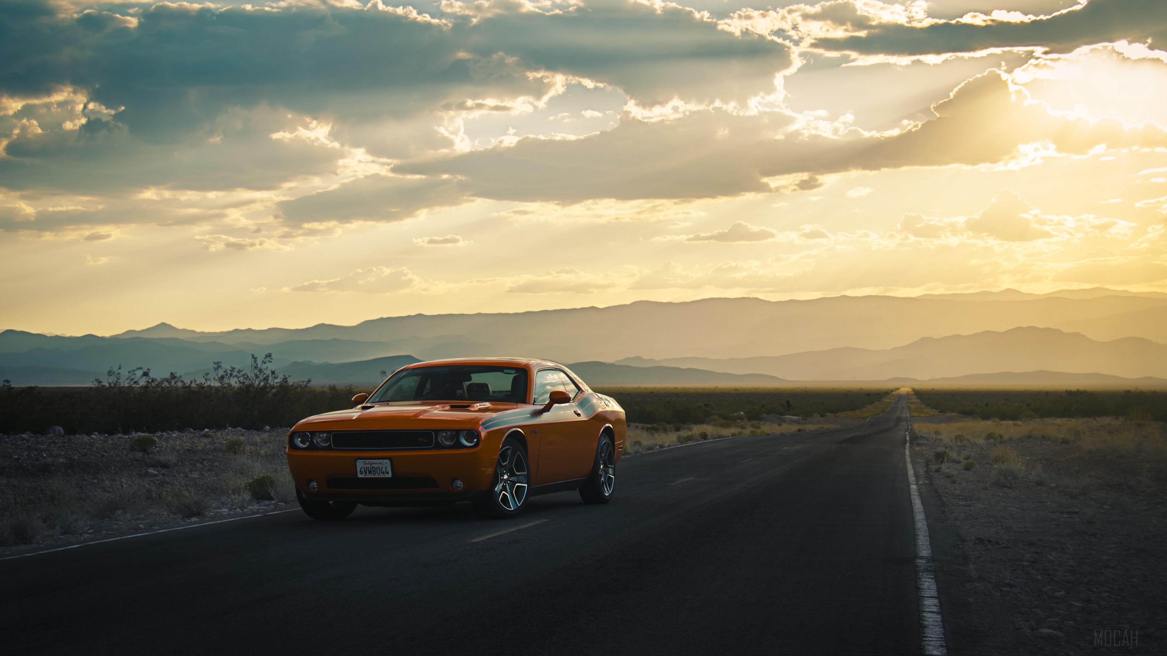 3840x2160 dodge, challenger, side view, road 4k wallpaper HD Wallpaper