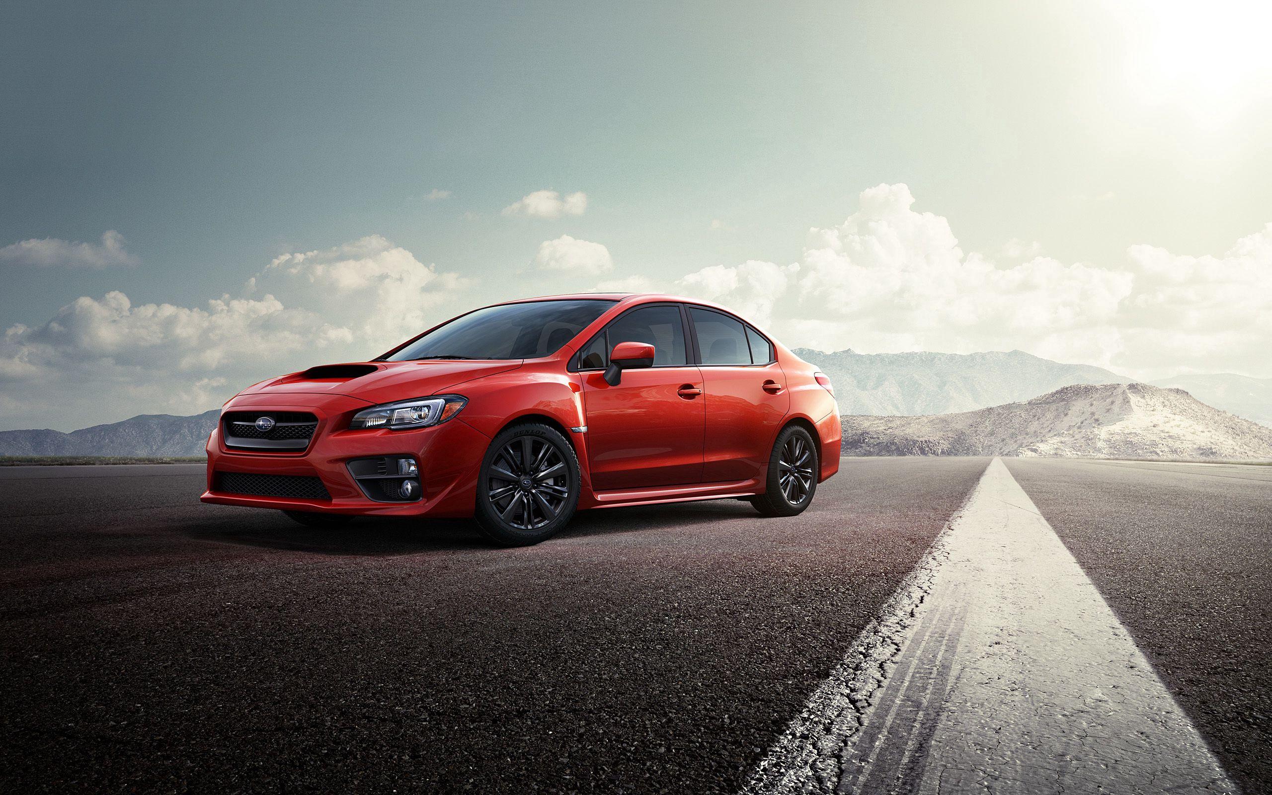 2560x1600 Download wallpaper 2560x1600 subaru, red, road, side view HD background