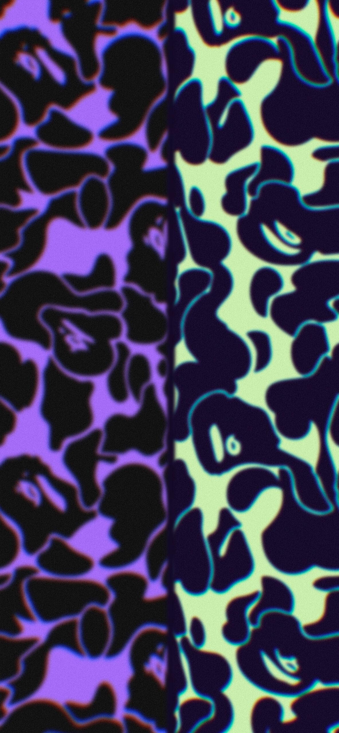 1183x2560 BAPE Wallpaper with Shark Face on Camo Background