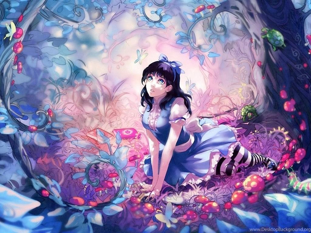 1024x768 Anime Girl Fairy Forest Wallpaper Desktop Background