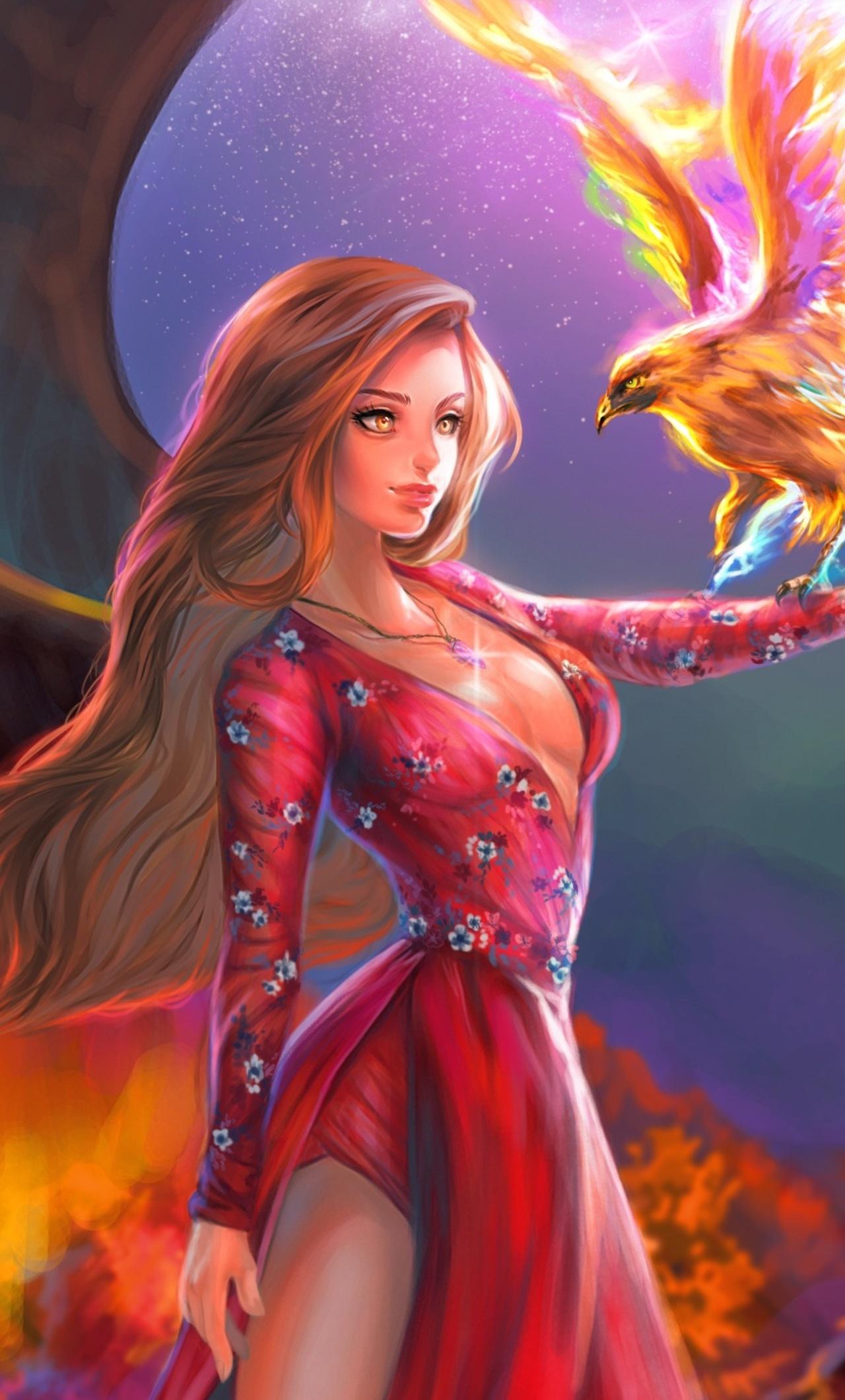 1280x2120 Fantasy Girl With Phoenix iPhone HD 4k Wallpaper, Image, Background, Photo and Picture