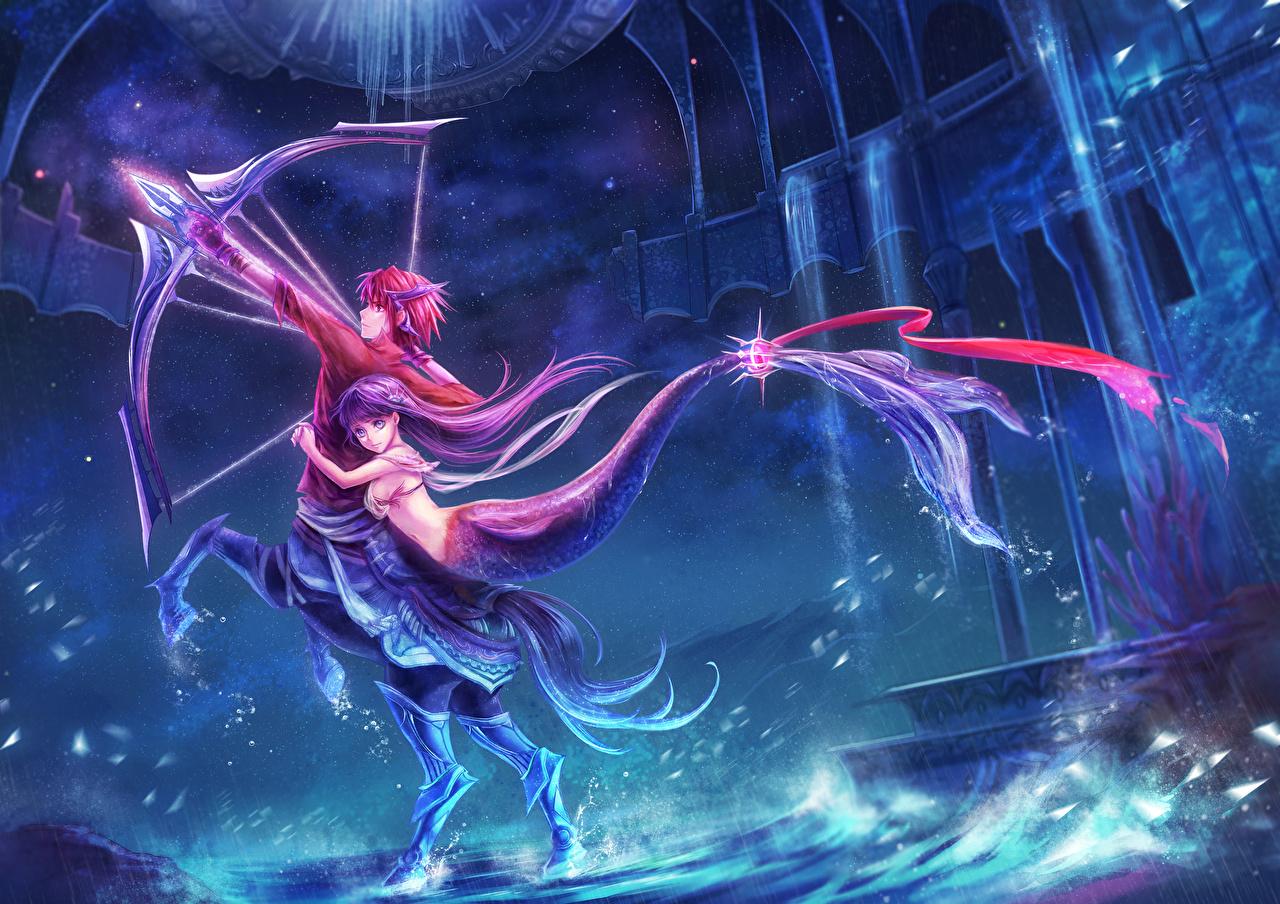 1280x904 Photo Archers Centaurs mermaids teenage guy Anime Girls Fantasy