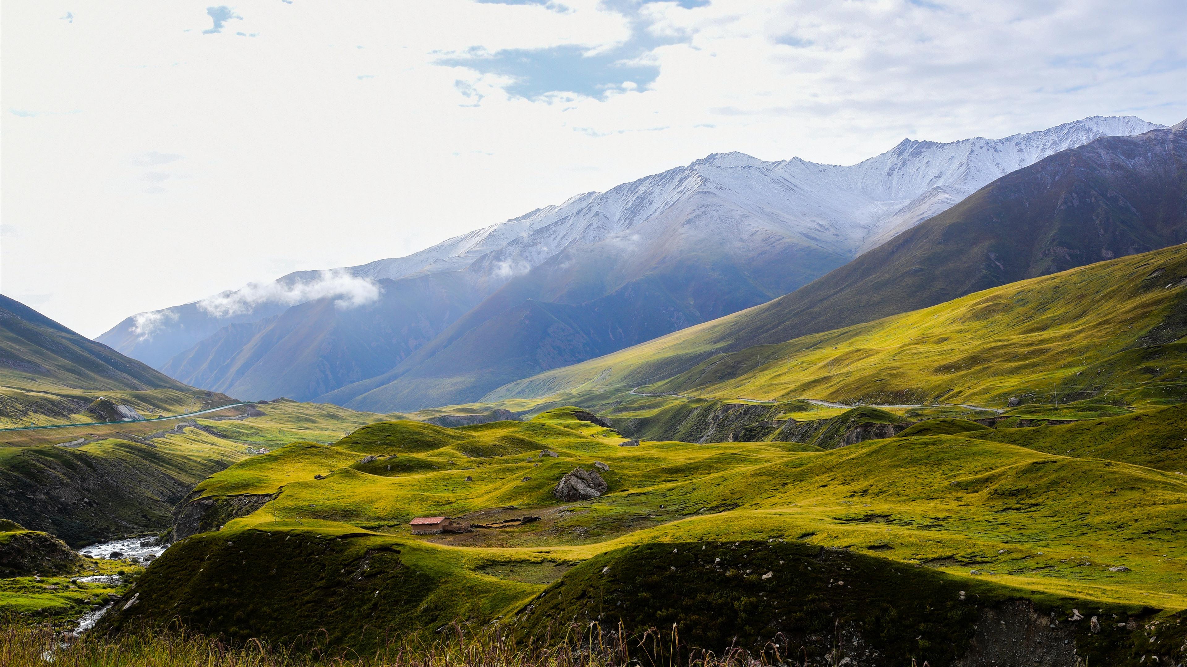 3840x2160 Wallpaper Animaqing Snow Mountain, slope, green, clouds, China 3840x2160 UHD 4K Picture, Image