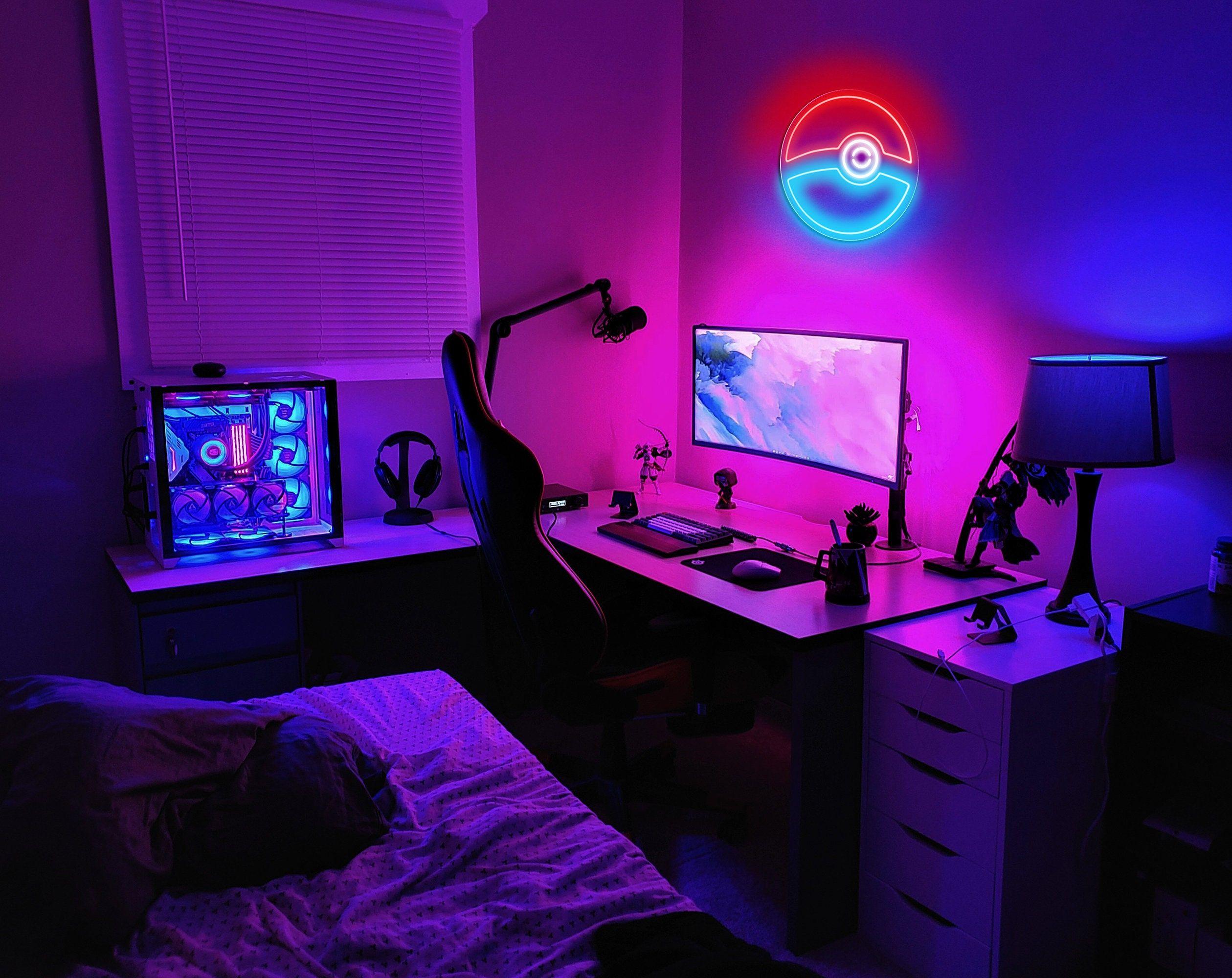 2519x2000 Pokeball Neon Sign Old School Anime 90s LED Anime Design Home. Etsy. Small game rooms, Bedroom setup, Gaming room setup