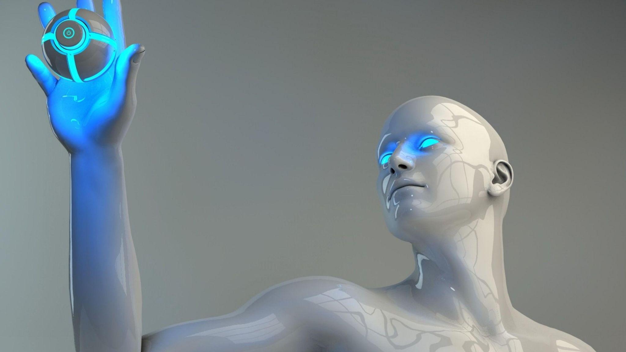 2048x1152 White Man with Glowing Blue Ball 3D Desktop HD Wallpaper