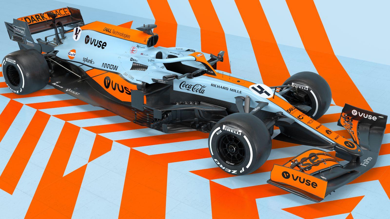 1600x900 McLaren reveal retro blue and orange Gulf Oil legendary livery for F1 car at Monaco Grand Prix