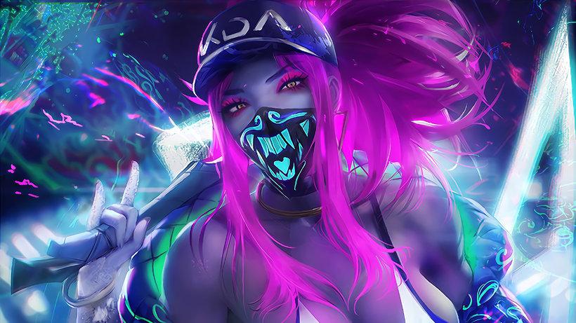820x461 K DA Akali Mask Neon LoL League Of Legends 4K