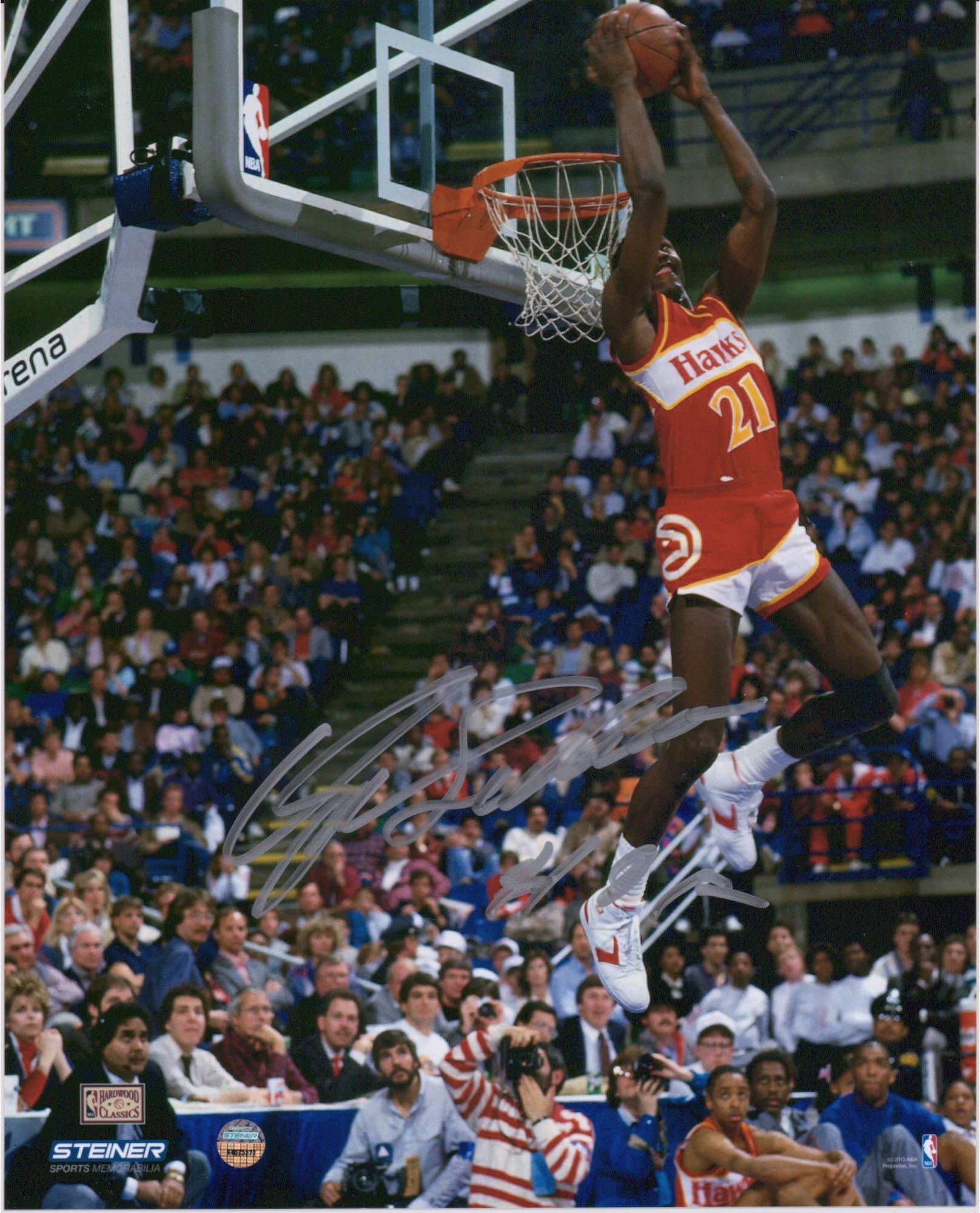 1616x2000 Dominique Wilkins Atlanta Hawks Autographed 8 x 10 Reverse Dunk Photograph with HOF Inscription Authentic Certified