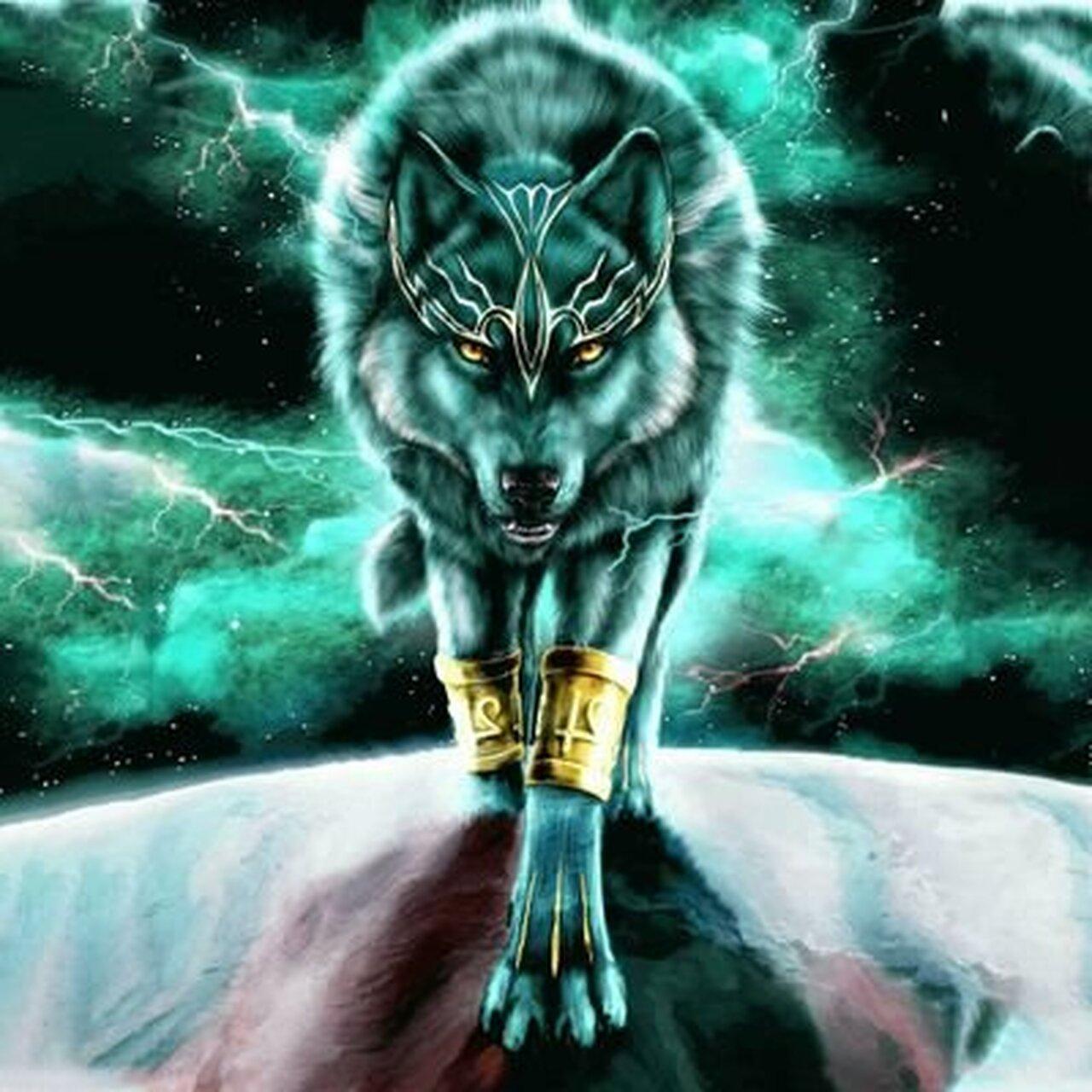 1280x1280 5D Diamond Painting Green Electric Wolf Kit