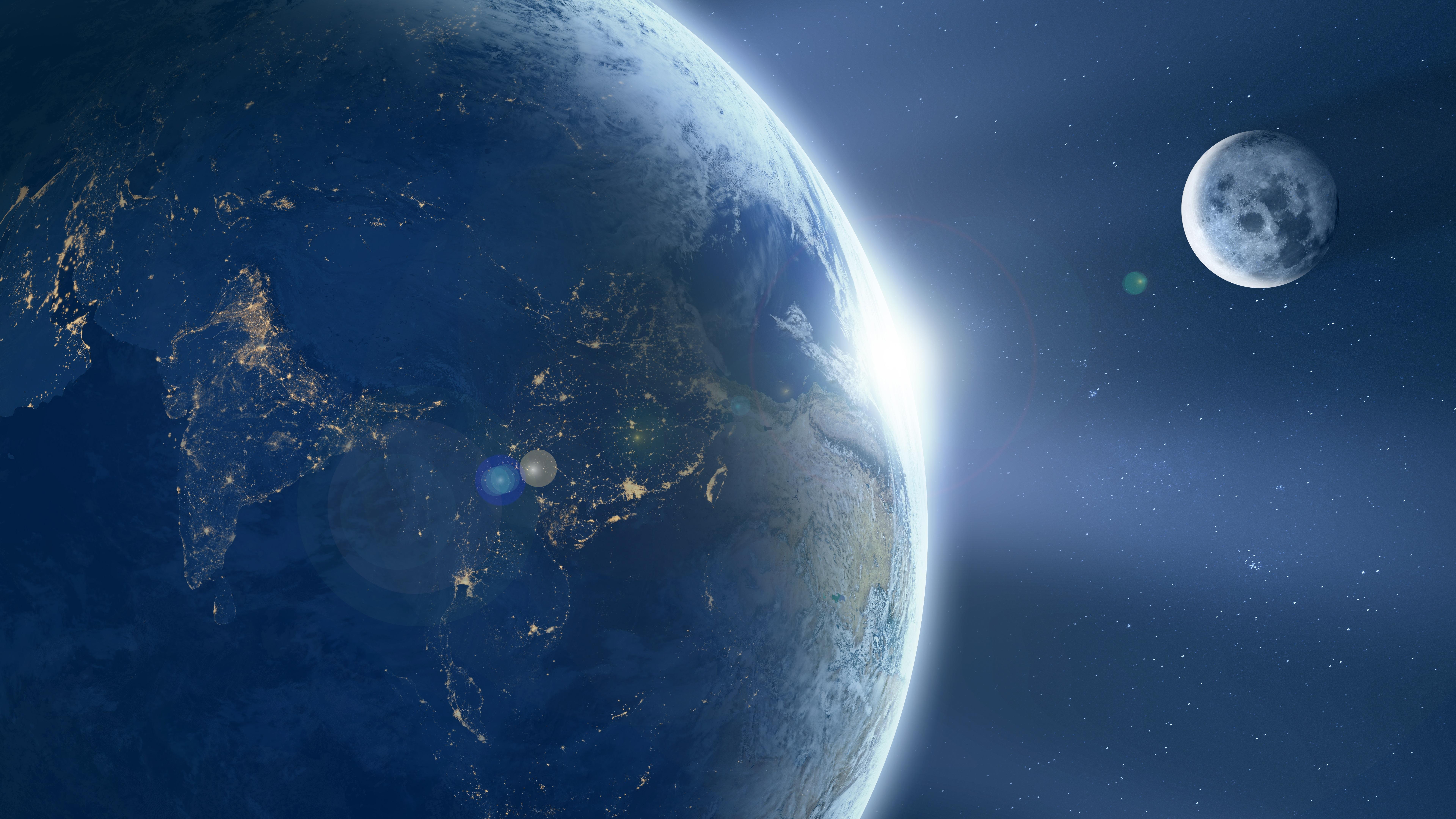 7680x4320 #Earth, #Moon, #India, K, K, #Sunrise HD Wallpaper