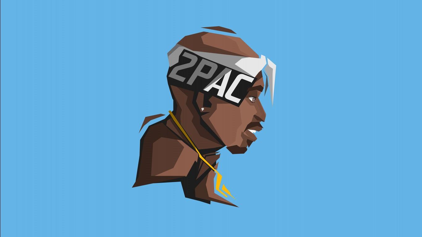1366x768 2Pac Tupac Painting In A Blue Background 4K 8K HD Music Wallpaper