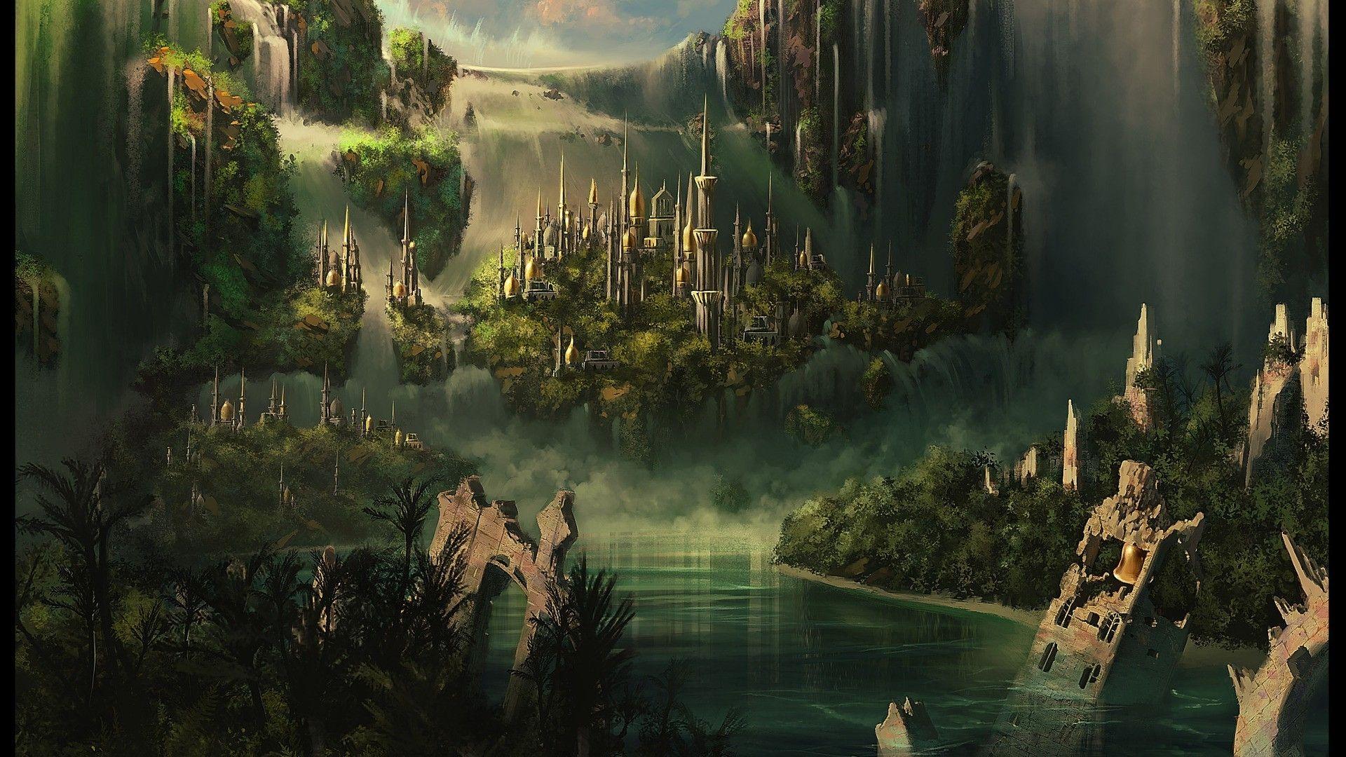 1920x1080 Castles Ruins & Lake Fantasy. Fantasy castle, Future wallpaper, Dual monitor wallpaper