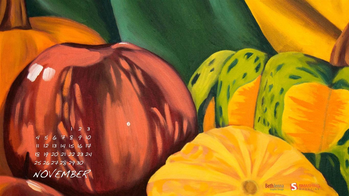 1366x768 Fall Harvest November 2012 Calendar Wallpaper