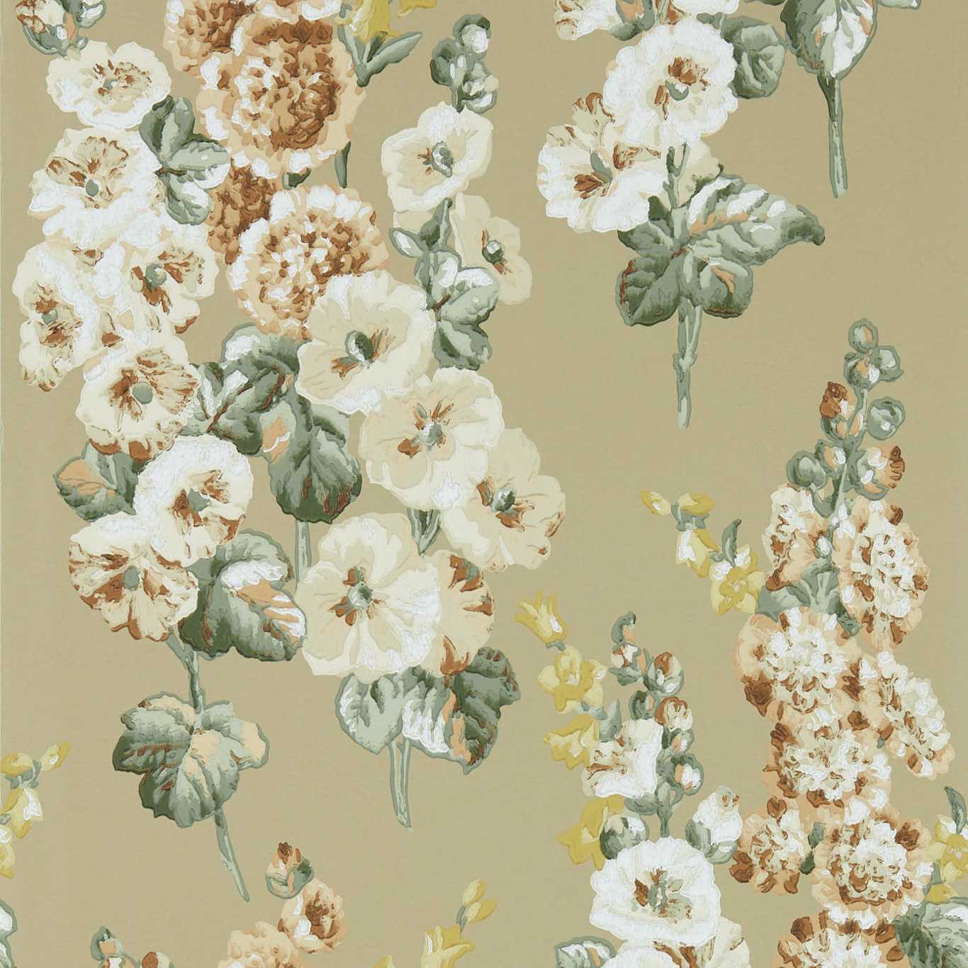 1366x1366 Hollyhocks Gold Metallic Tan Wallpaper. Sanderson By Sanderson Design