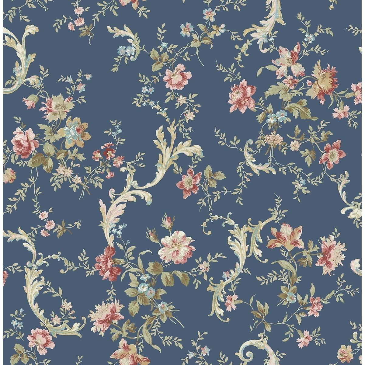 1200x1200 Metallic Florals with Scroll Wallpaper, 32.81 feet long X 20.5 inchs Wide, Metallic Pink, Gold, & Mint