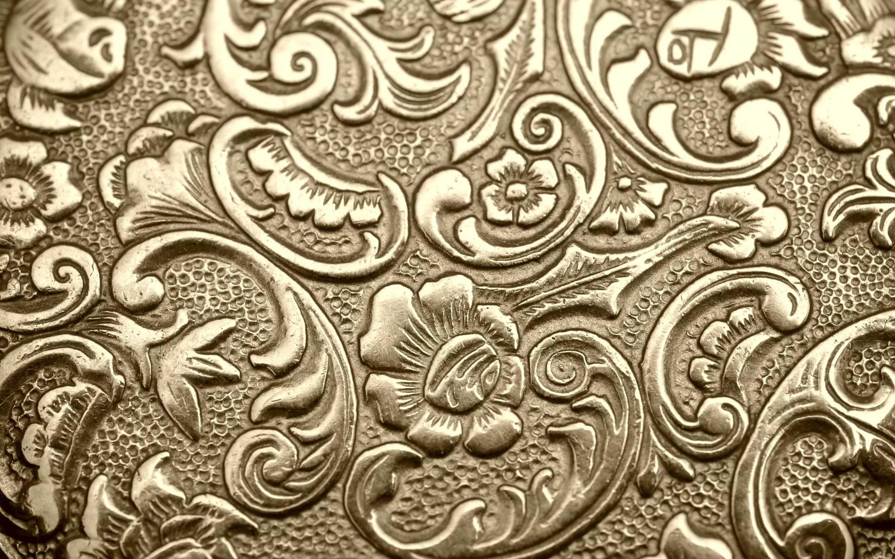 2880x1800 Download wallpaper floral metal patterns, golden metal pattern, metal background, metallic floral pattern, metal patterns, metal background for desktop with resolution 2880x1800. High Quality HD picture wallpaper