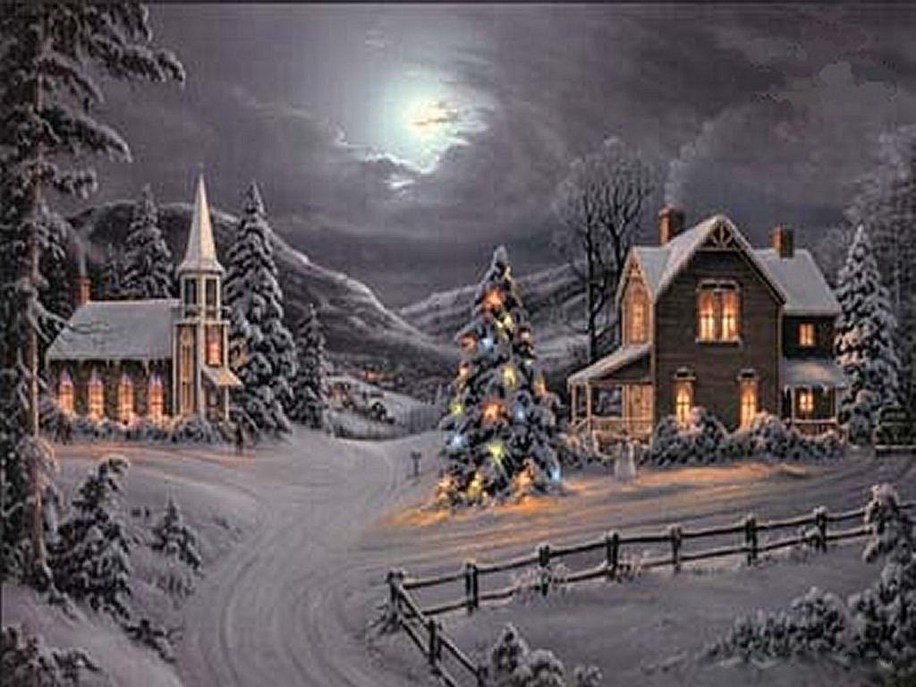 1024x768 Christmas Village Background