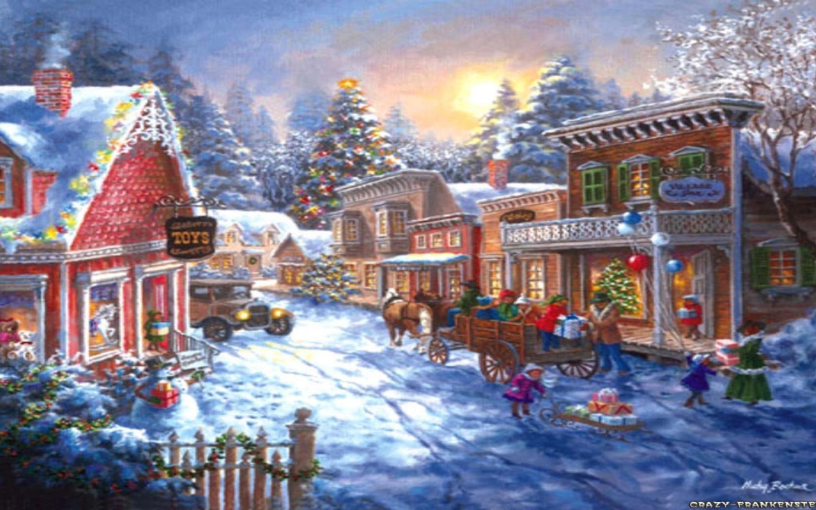 1680x1050 Christmas Village Wallpaper Nature