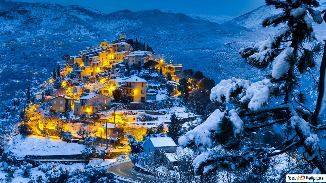 1366x768 Beautiful christmas winter and small village HD wallpaper download