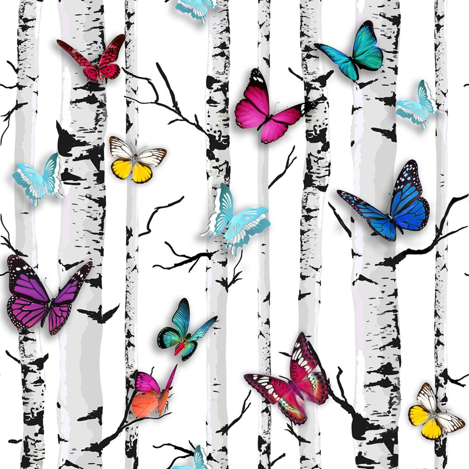 1600x1600 BUTTERFLY WALLPAPER GIRLS BEDROOM DECOR PINK WHITE TEAL PURPLE