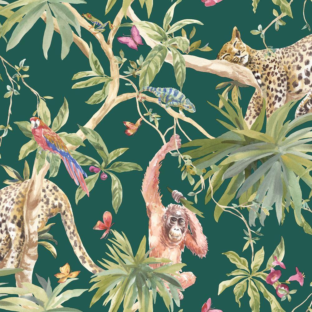 1000x1000 Green Leaf Birds Tropical Wallpaper Jungle Animal Print Floral Botanical Tree