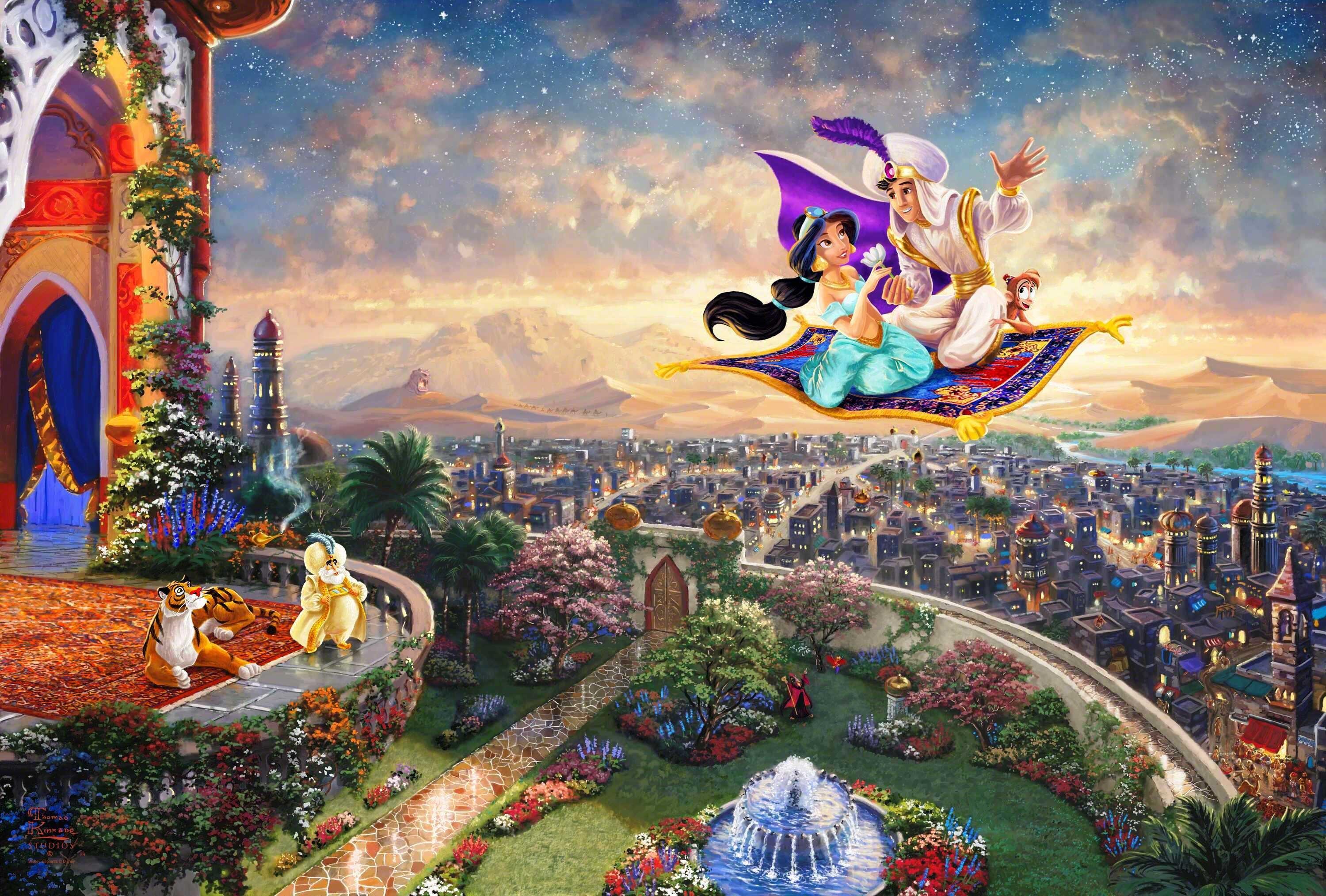 3000x2027 Aladdin, Jasmine, Sultan, Flight, Flying carpet wallpaper HD Wallpaper