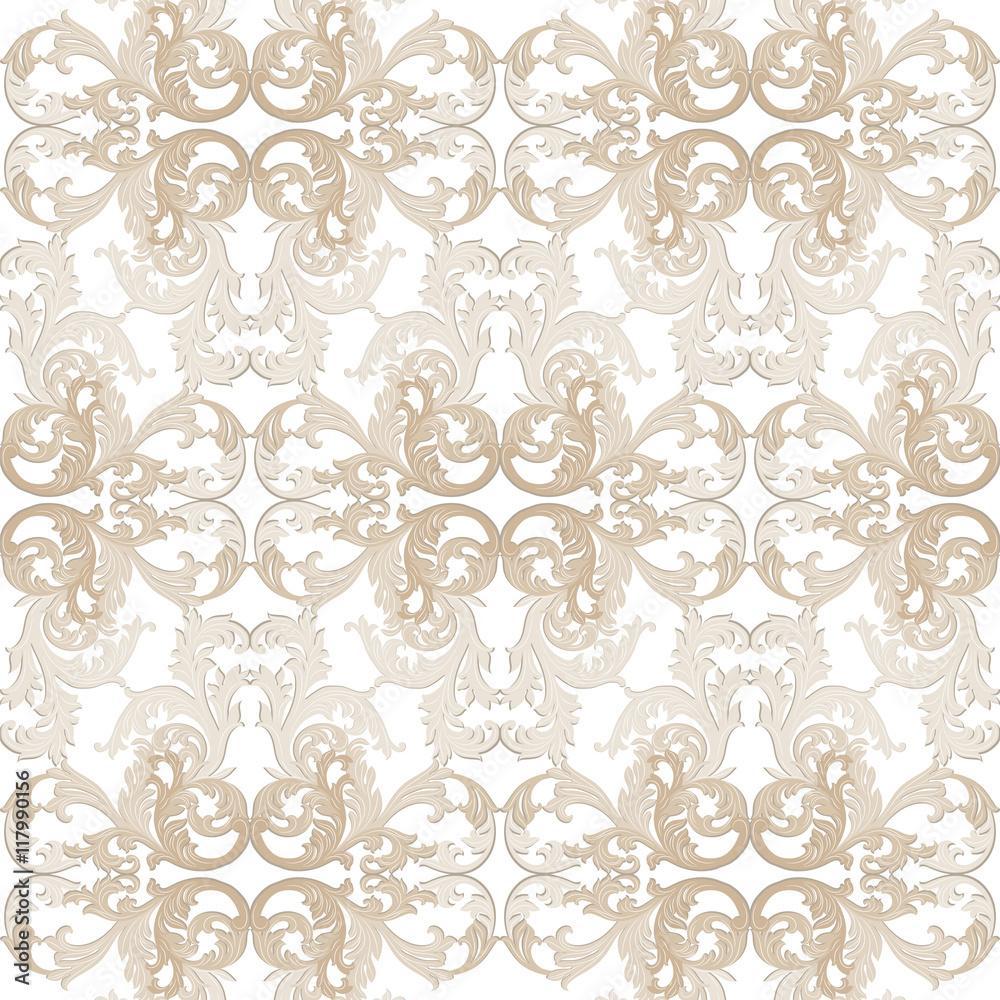 1000x1000 Vintage Baroque ornament pattern. Vector Luxury damask decor. Royal Victorian texture for wallpaper, textile, fabric. Beige color Stock Vector